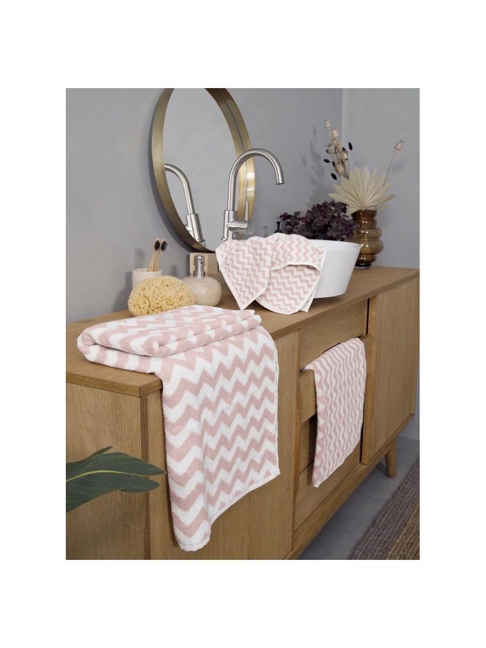 Handdoek Liv met zigzag patroon, 2 stuks, 100% katoen, middelzware kwaliteit, 550 g/m², Roze & crèmewit, patroon, Gastendoekje, B 30 x L 50 cm, 2 stuks