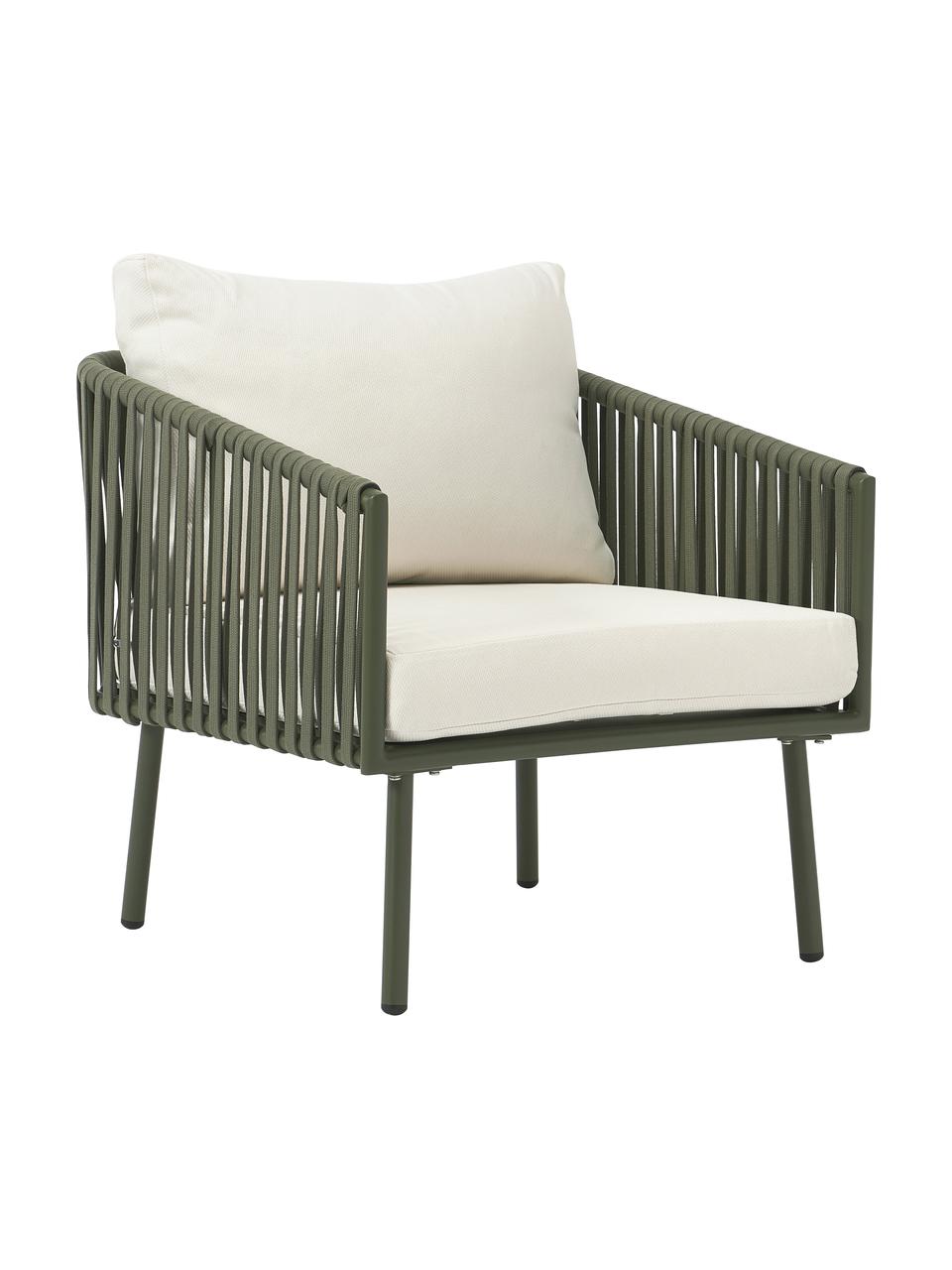 Salon de jardin Malo, 4 élém., Blanc cassé, vert olive, Lot de différentes tailles