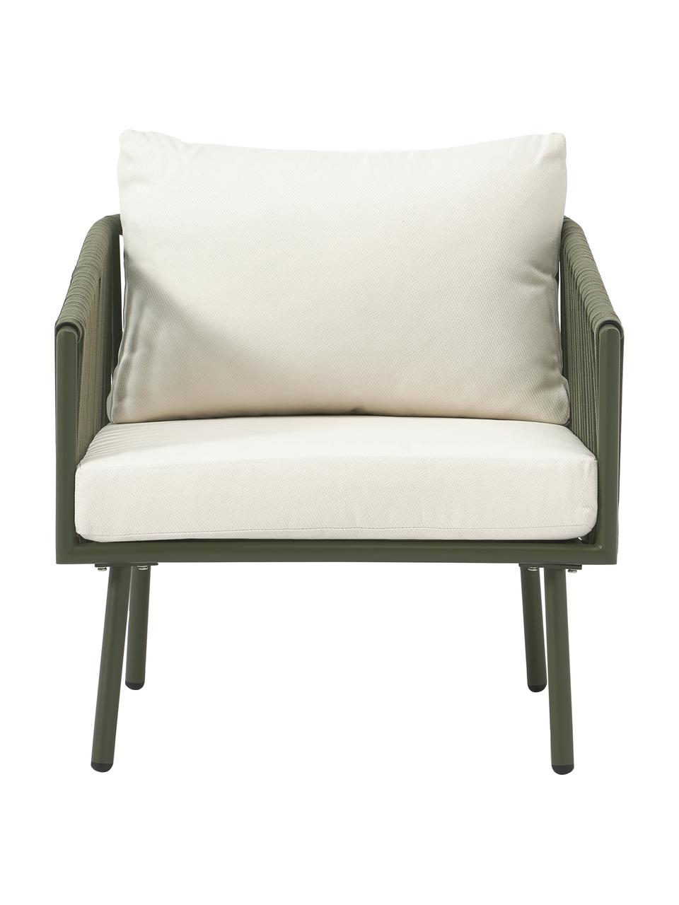 Garten-Lounge-Set Malo, 4-tlg., Bezug: 100 % Polyester Der hochw, Gestell: Aluminium, pulverbeschich, Tischplatte: Glas, Off White, Olivgrün, Set mit verschiedenen Größen