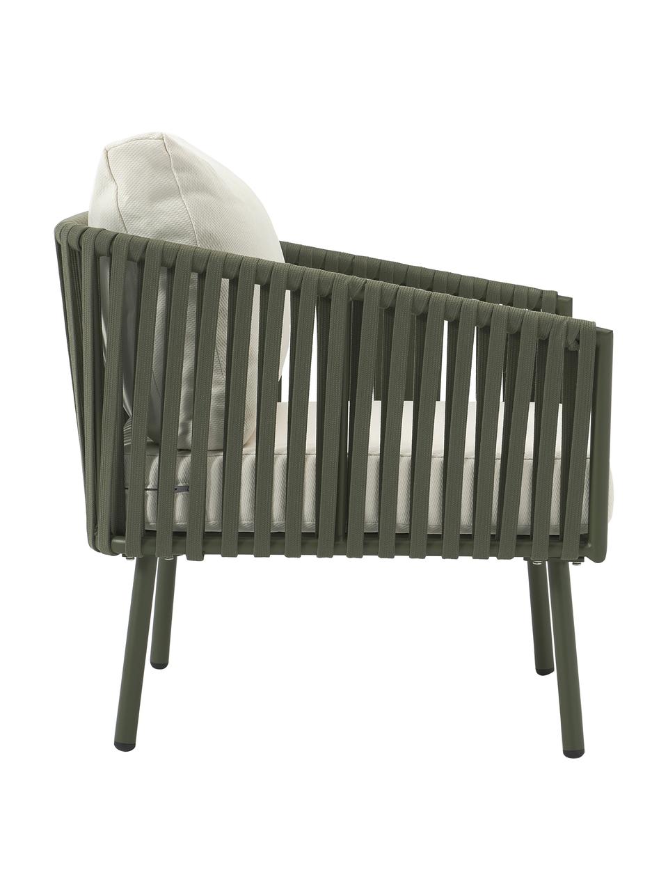 Set longue para exterior Malo, 4 pzas., Tapizado: 100% poliéster Alta resis, Estructura: aluminio con pintura en p, Tablero: vidrio tintado negro, Estructura: aluminio con pintura en p, Off White, verde oliva, Set de diferentes tamaños