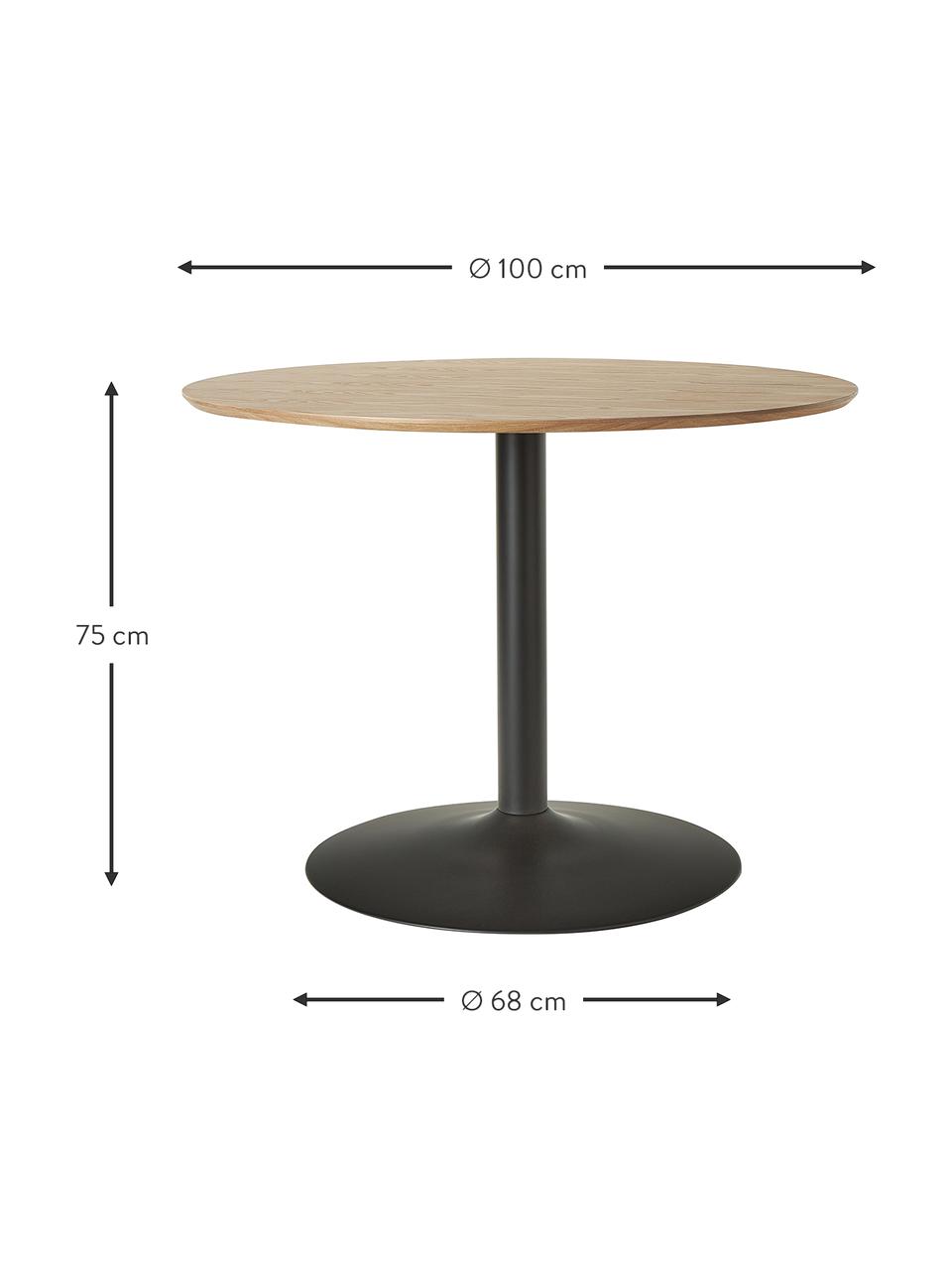 Kulatý jídelní stůl s jasanovou dýhou Menorca, Ø 100 cm, Světle hnědá, černá, Ø 100 cm, V 75 cm