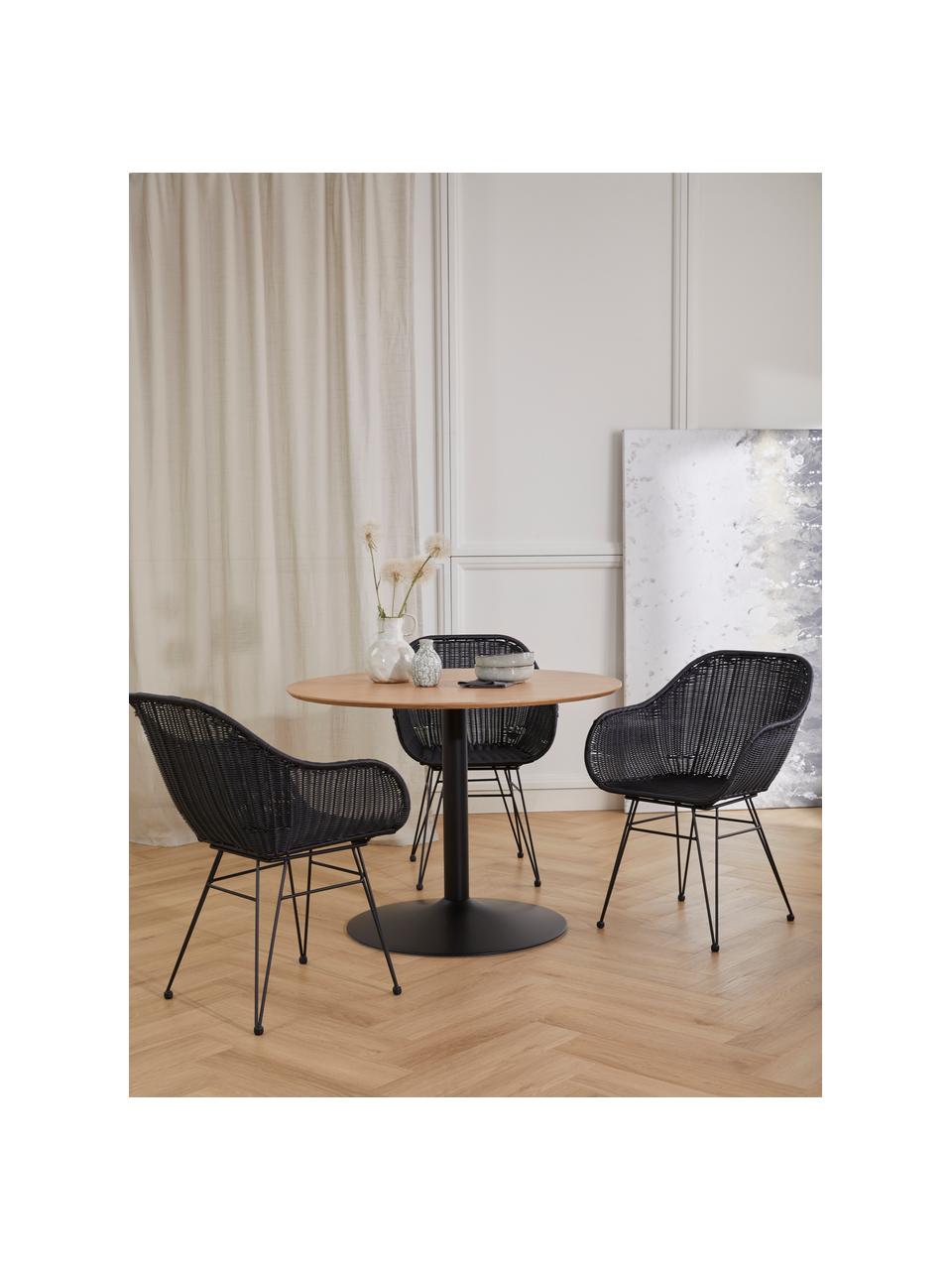 Mesa de comedor redonda en fresno Menorca, Ø 100 cm, Tablero: chapa de madera de fresno, Estructura: metal con pintura en polv, Madera, negro, Ø 100 x Al 75 cm