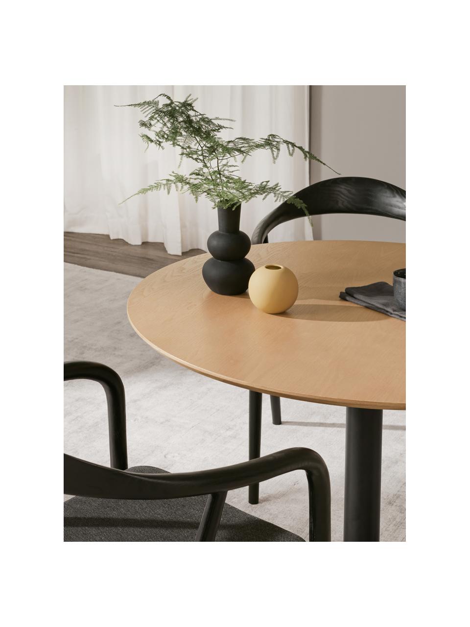 Table ronde avec placage en frêne Menorca, Ø 100 cm, Bois, noir, Ø 100 x haut. 75 cm