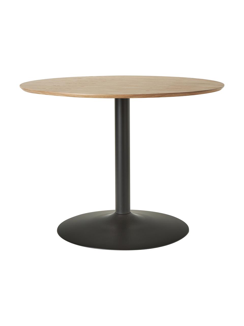 Mesa de comedor redonda en fresno Menorca, Ø 100 cm, Tablero: chapa de madera de fresno, Estructura: metal con pintura en polv, Madera, negro, Ø 100 x Al 75 cm