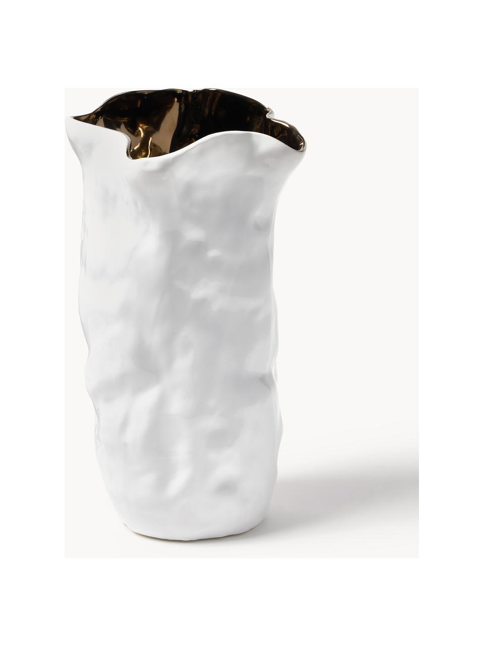 Váza Dimple, Keramika, glazúrovaná, Podstavec: odtiene lesklej zlatej Tienidlo: biela, Ø 20 x V 33 cm
