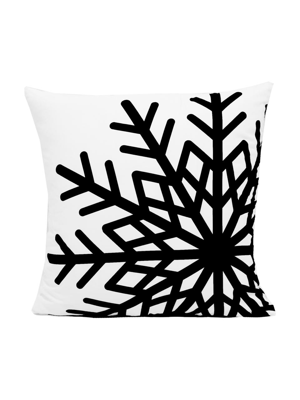 Kussenhoes Snowflake met sneeuwvlokken motief, Polyester, Zwart, wit, 45 x 45 cm