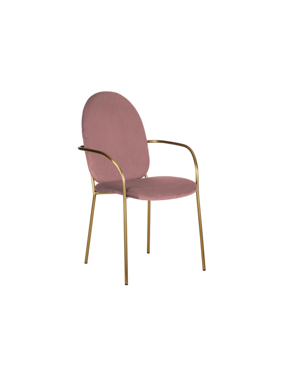 Krzesło z aksamitu z podłokietnikami Mary, Tapicerka: aksamit (poliester) 15 00, Stelaż: metal powlekany, Brudny różowy, S 55 x G 64 cm