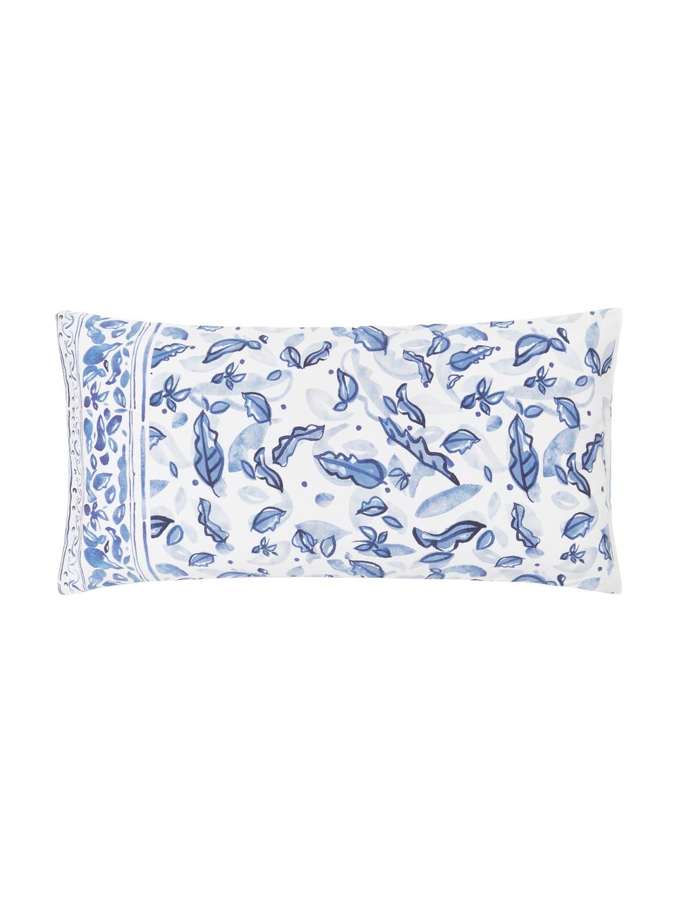 Taie d'oreiller satin de coton bleu blanc, réversible Andrea, 2 pièces, Bleu, larg. 40 x long. 80 cm