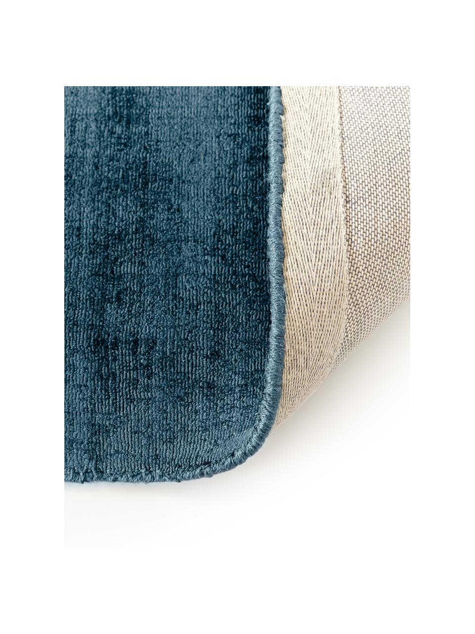 Tapis de couloir en viscose tissé main Jane, Bleu foncé, larg. 80 x long. 200 cm