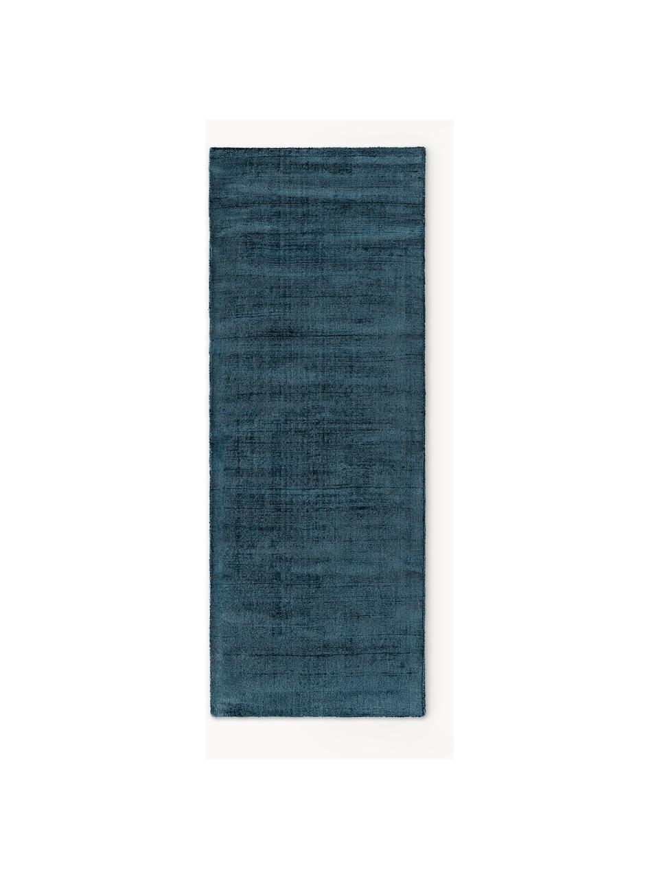 Alfombra artesanal Jane, Parte superior: 100% viscosa, Reverso: 100% algodón, Azul oscuro, An 80 x L 250 cm