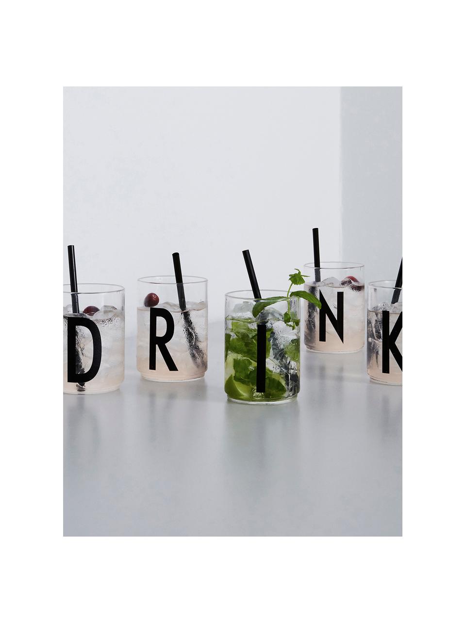 Bicchiere di design in vetro con lettera Personal (varianti dalla A alla Z), Vetro borosilicato, Trasparente, nero, Bicchiere per l'acqua A, 300 ml