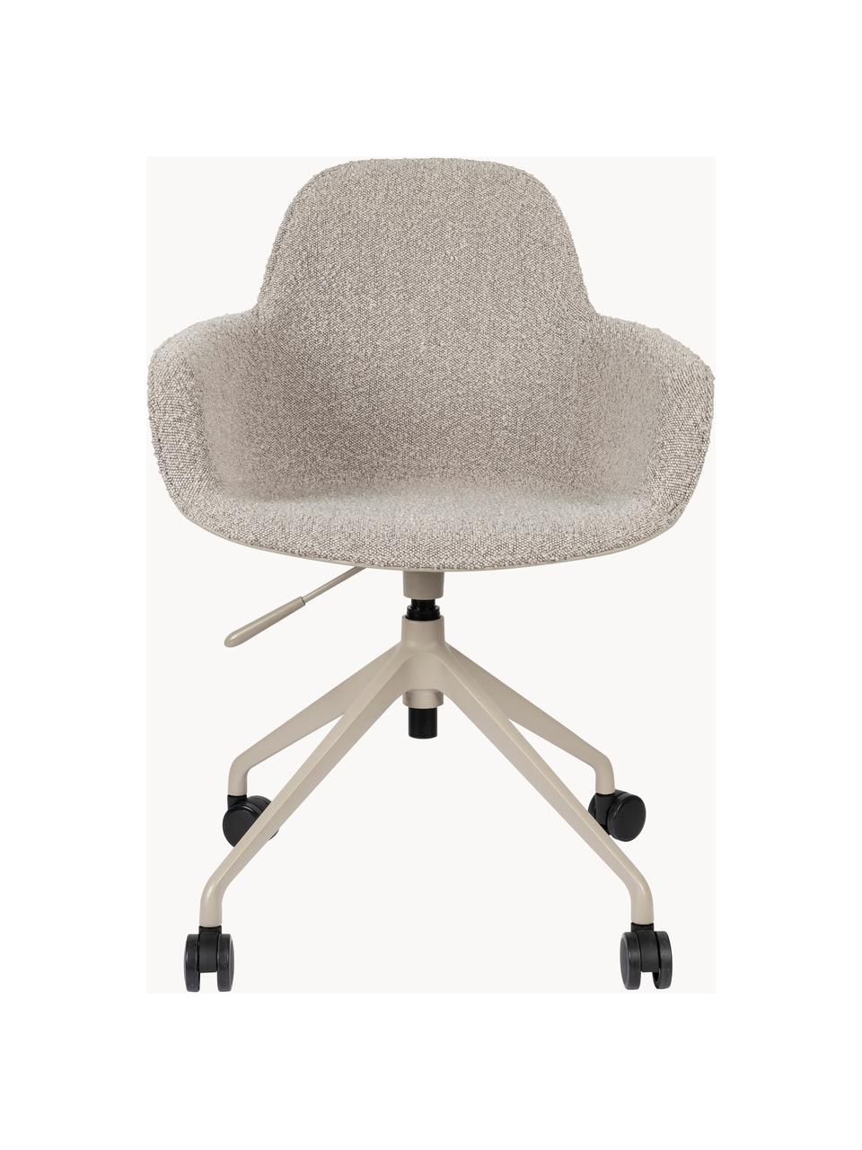 Bouclé bureaustoel Albert, in hoogte verstelbaar, Bekleding: 100% polyester, Frame: aluminium, gepolijst, Zitvlak: 100% polypropyleen, Bouclé taupe, B 59 x D 52 cm