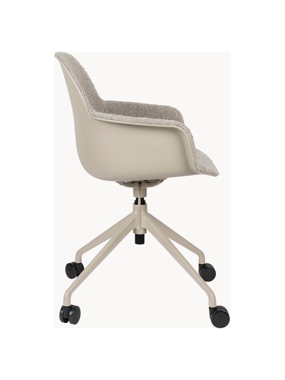 Bouclé bureaustoel Albert, in hoogte verstelbaar, Bekleding: 100% polyester, Frame: aluminium, gepolijst, Zitvlak: 100% polypropyleen, Bouclé taupe, B 59 x D 52 cm