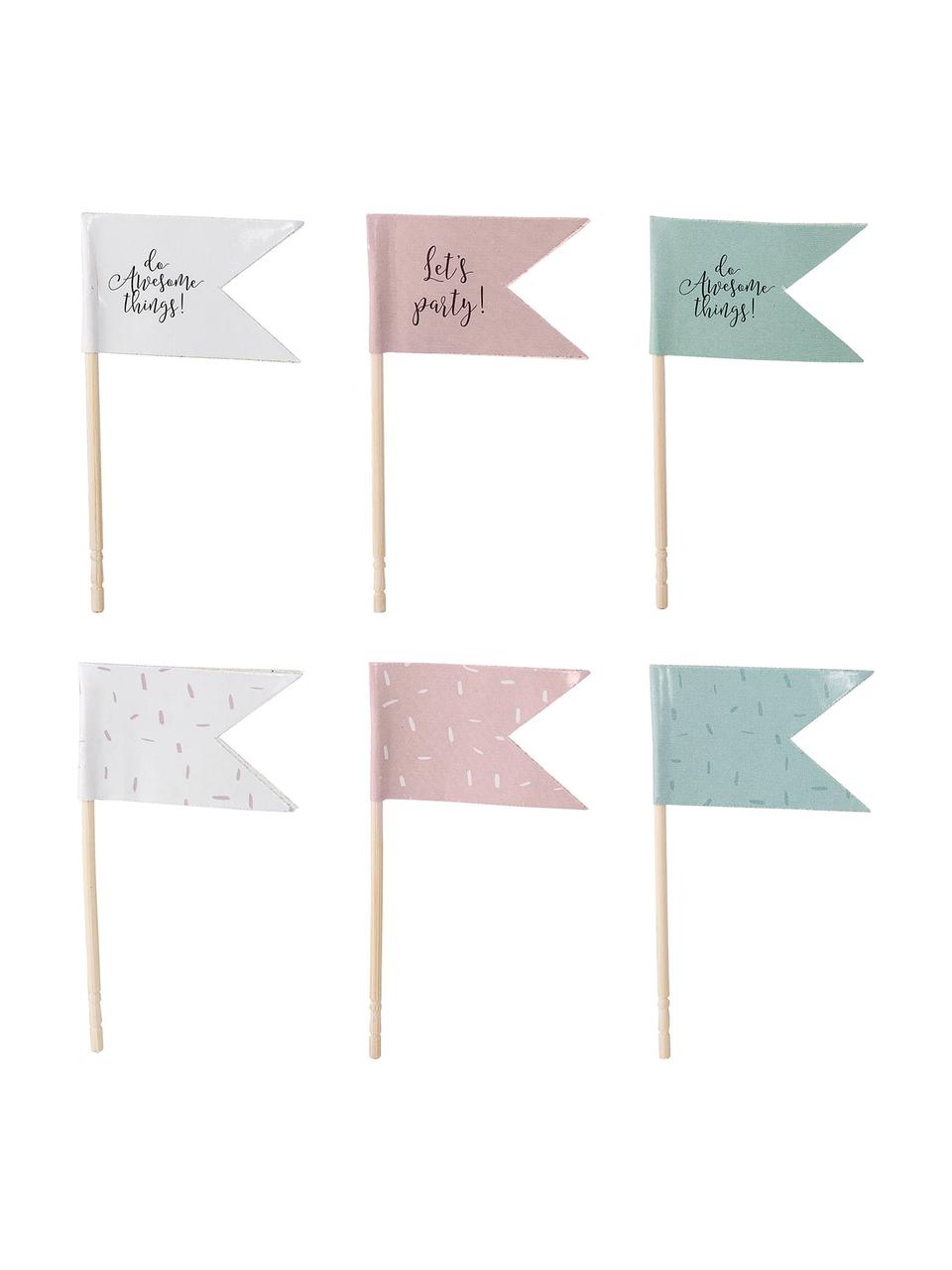 Set de palillos Flag, 24 pzas., Papel, madera, Blanco, rosa, verde menta, dorado, L 7 x An 4 cm