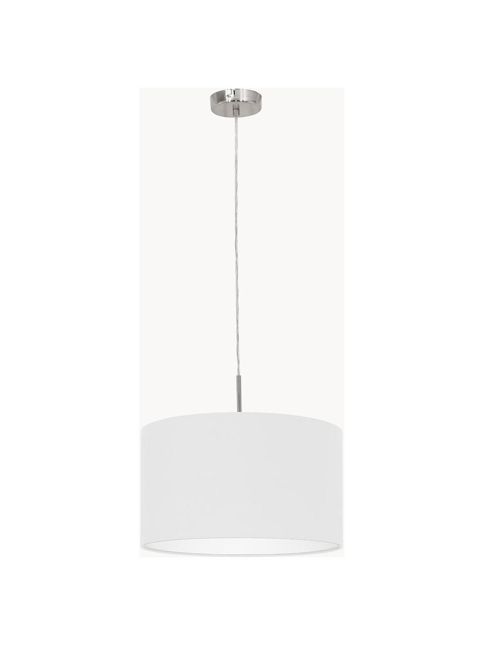 Lampada a sospensione Parry, Baldacchino: metallo nichelato, Paralume: tessuto, Bianco, Ø 38 x Alt. 22 cm