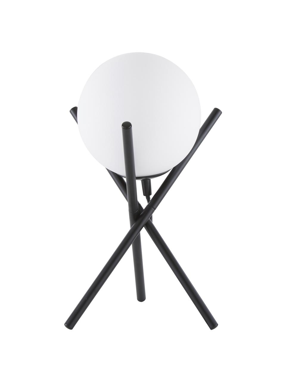 Lampada da tavolo piccola con paralume in vetro Erik, Paralume: vetro, Base della lampada: metallo verniciato a polv, Bianco, nero, Ø 15 x Alt. 33 cm
