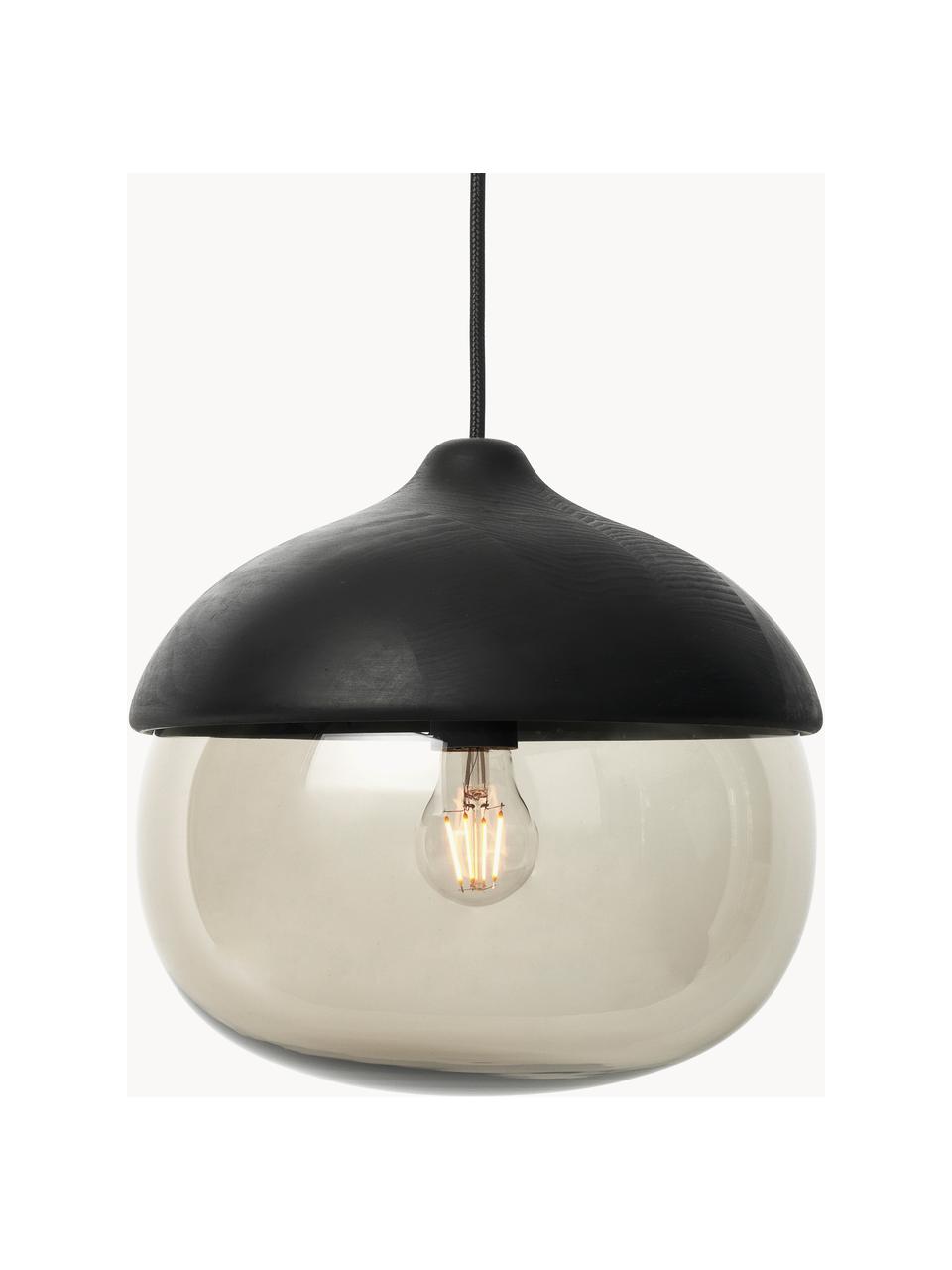Lámpara de techo de vidrio soplado artesanalmente Terho, Cable: cubierto en tela, Negro, greige, Ø 31 x Al 30 cm