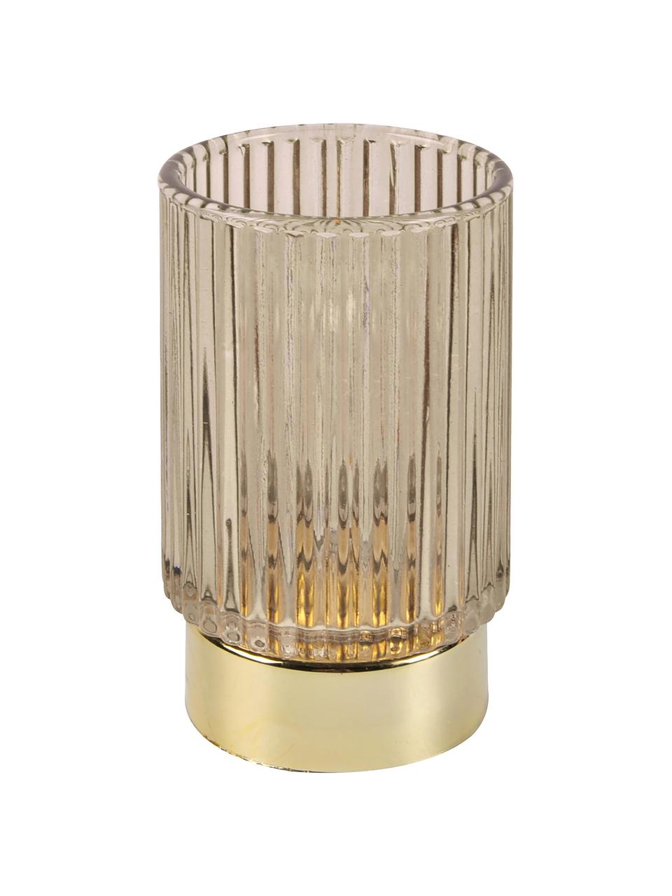 LED kaars Ribbed met glas, Glas, Beige, Ø 9 x H 13 cm