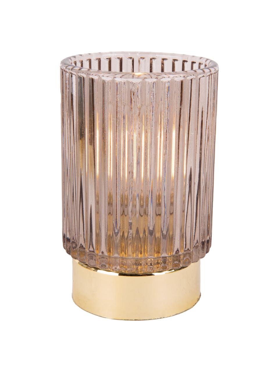 Candelabro de vidrio con vela LED Ribbed, Vidrio, Beige, Ø 9 x Al 13 cm