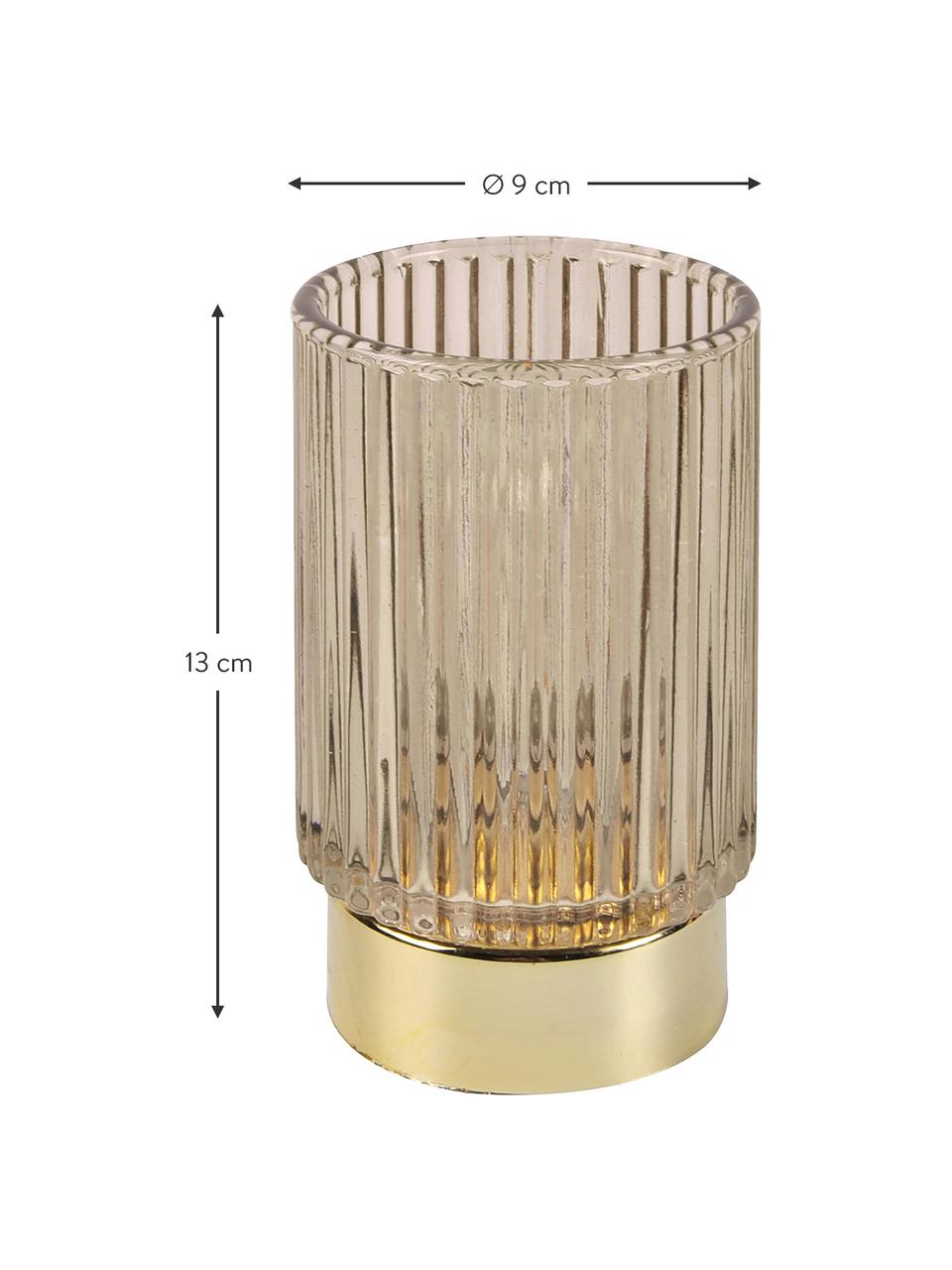 LED-Kerze Ribbed mit Glas, Glas, Beige, Ø 9 x H 13 cm