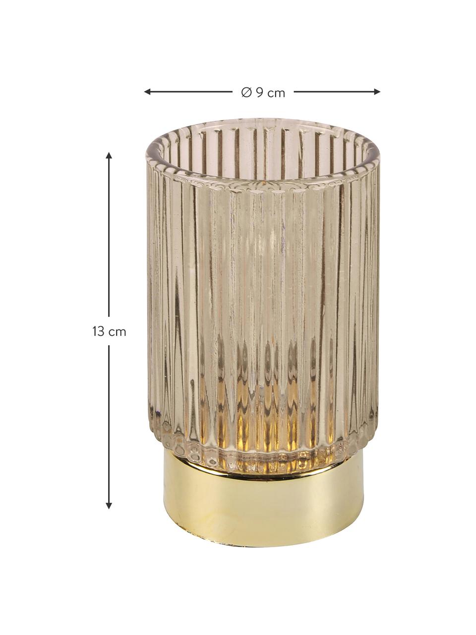 LED kaars Ribbed met glas, Glas, Beige, Ø 9 x H 13 cm