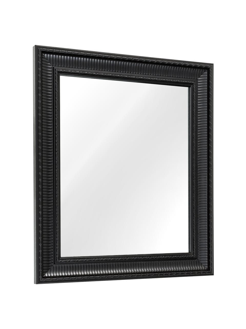 Eckiger Wandspiegel Paris mit schwarzem Kunststoffrahmen, Rahmen: Polyurethan, Rückseite: Mitteldichte Holzfaserpla, Spiegelfläche: Spiegelglas, Rahmen: Schwarz Spiegelfläche: Spiegelglas, 52 x 62 cm