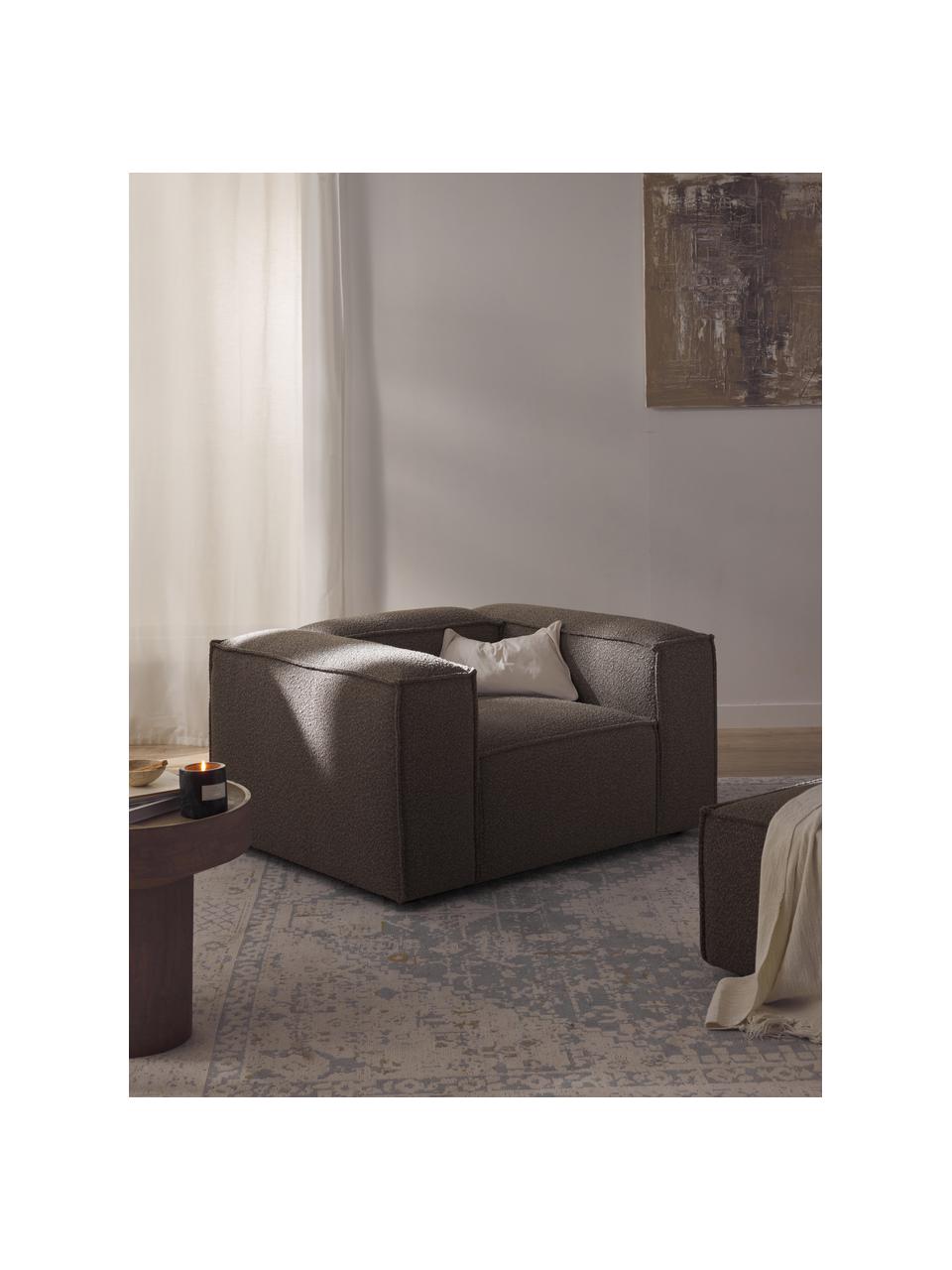 Fauteuil en tissu bouclé Lennon, Bouclé grège, larg. 130 x prof. 101 cm