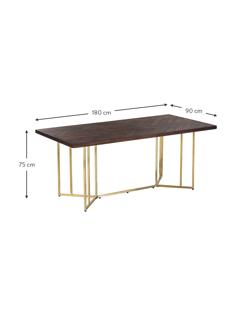 Mesa de comedor de madera de mango Luca, tamaños diferentes, Tablero: madera de mango maciza pi, Estructura: metal recubierto, Madera de mango, dorado, An 180 x F 90 cm