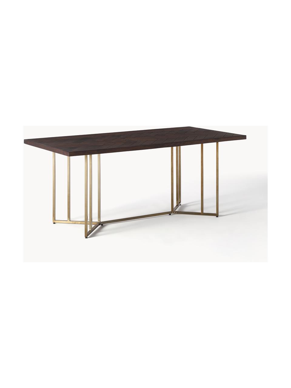 Mesa de comedor de madera de mango diseño espiga Luca, tamaños diferentes, Tablero: madera de mango maciza pi, Estructura: metal recubierto, Madera de mango, dorado, An 160 x F 90 cm