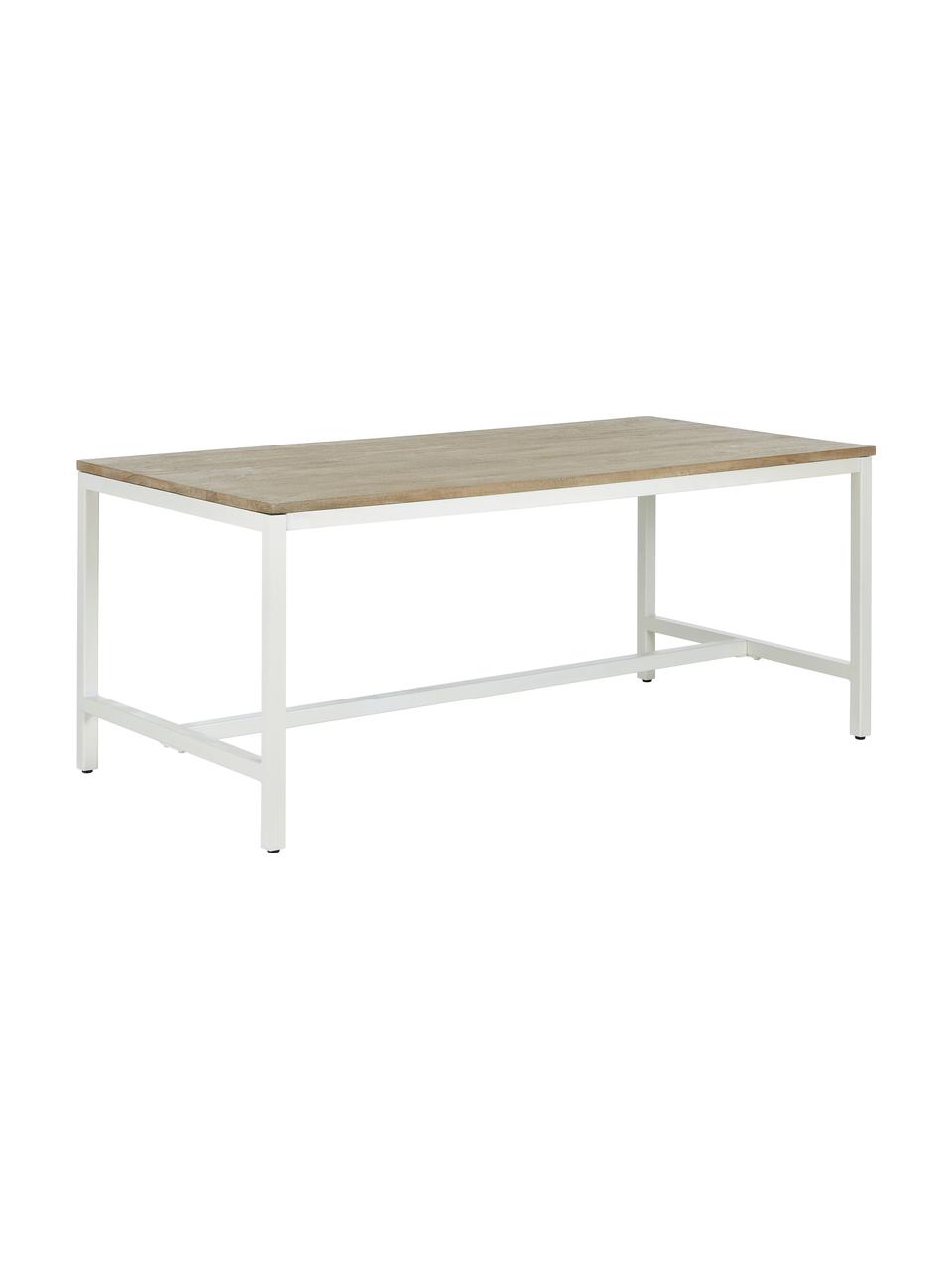 Table avec plateau en bois massif Raw, Plateau : bois de manguier avec entailles Structure : blanc, mat