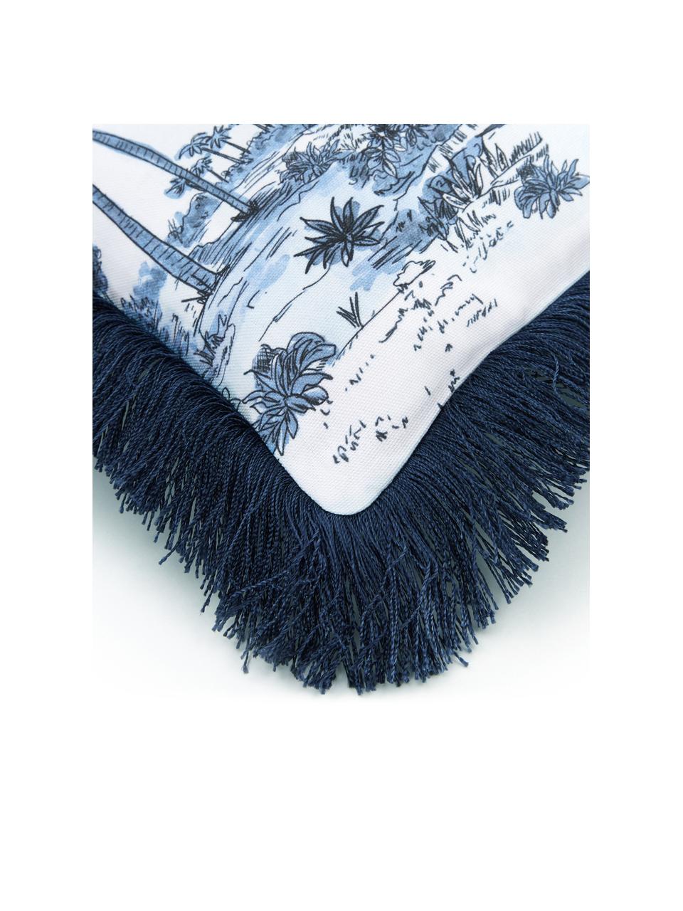 Poszewka na poduszkę z frędzlami Akira, 100% bawełna, Niebieski, S 40 x D 40 cm