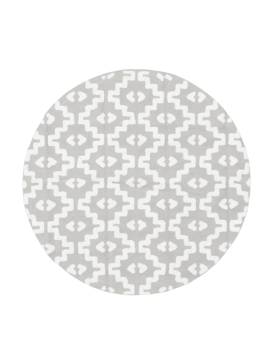 Ručně tkaný kulatý bavlněný koberec s vystouplým vzorem Idris, 100 % bavlna, Šedá, Ø 120 cm (velikost S)