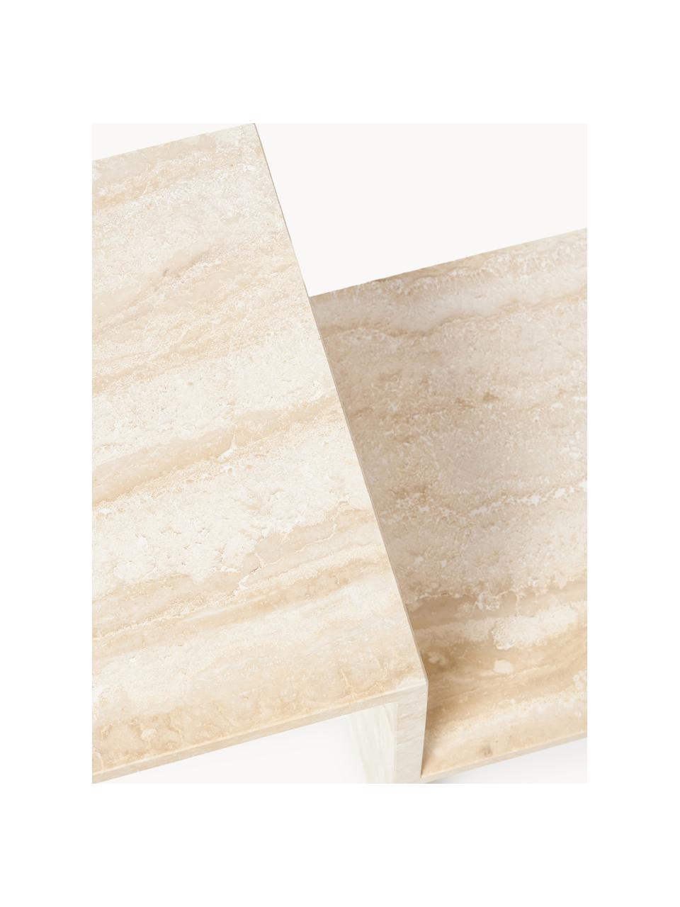 Travertin-Beistelltisch Distinct mit zwei Tischplatten, Travertin, Travertin Beige, B 60 x H 50 cm