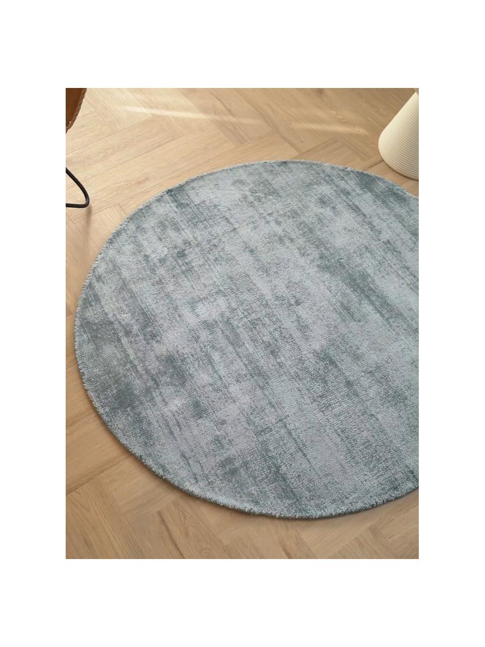 Rond viscose vloerkleed Jane, handgeweven, Onderzijde: 100% katoen Het in dit pr, IJsblauw, Ø 150 cm (maat M)