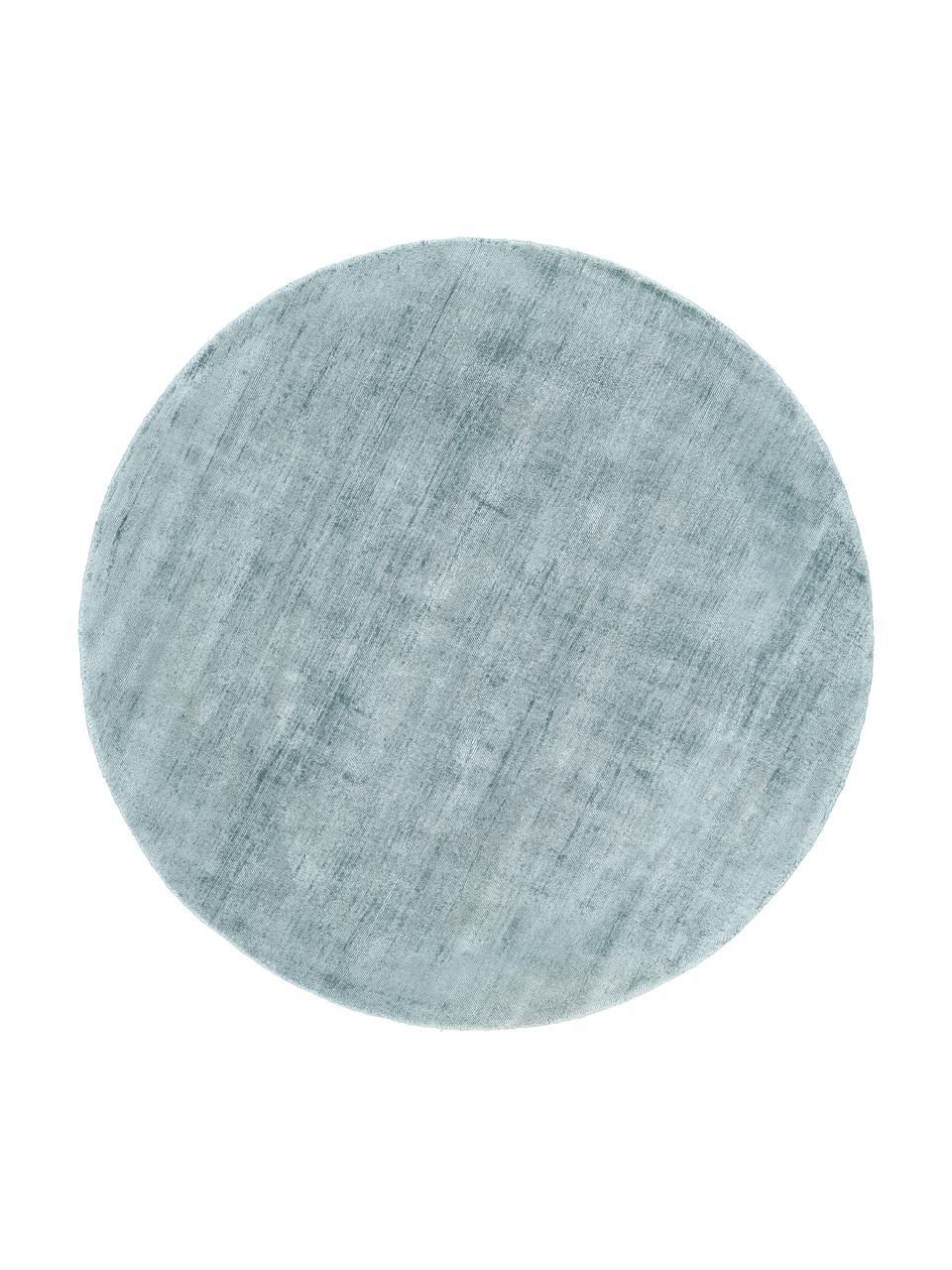 Rond viscose vloerkleed Jane, handgeweven, Onderzijde: 100% katoen Het in dit pr, IJsblauw, Ø 150 cm (maat M)