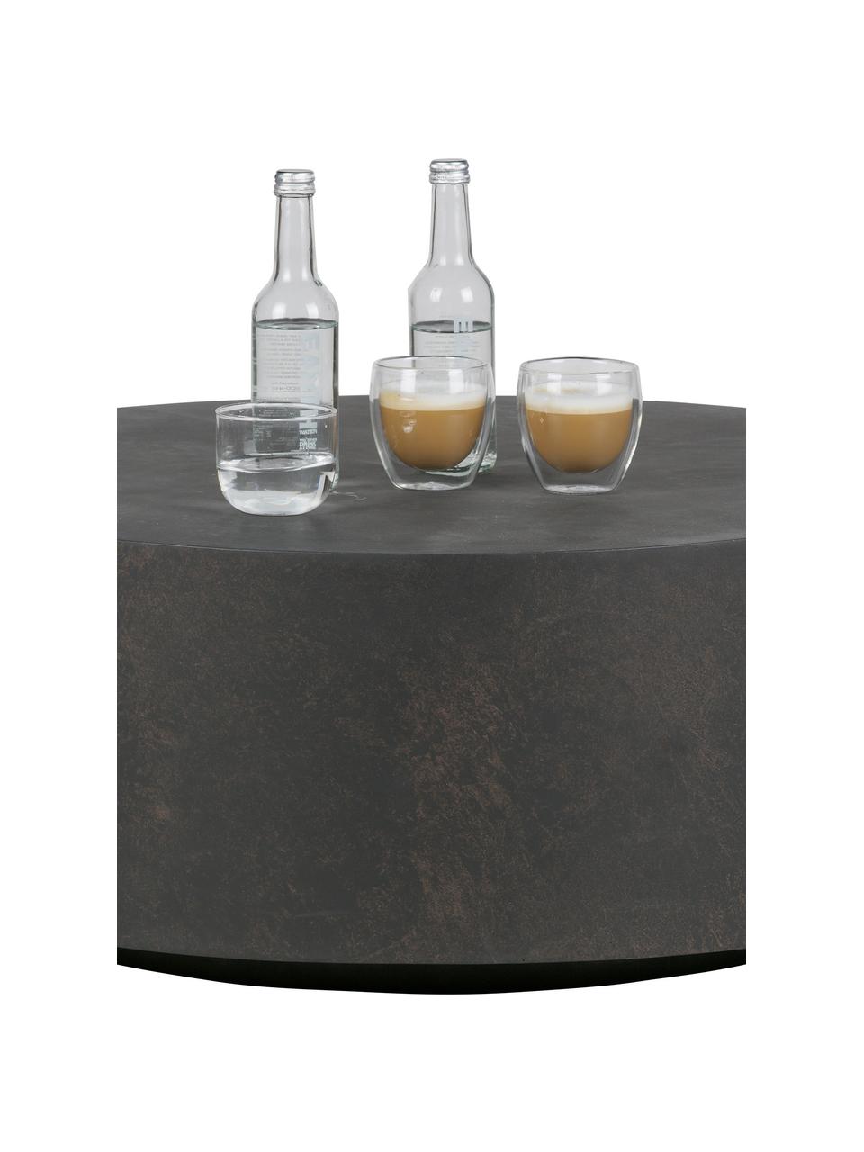 Ogrodowy stolik kawowy z betonu Dean, Powlekany betonem i włóknem szklanym, Ciemny brązowy, Ø 80 x W 32 cm