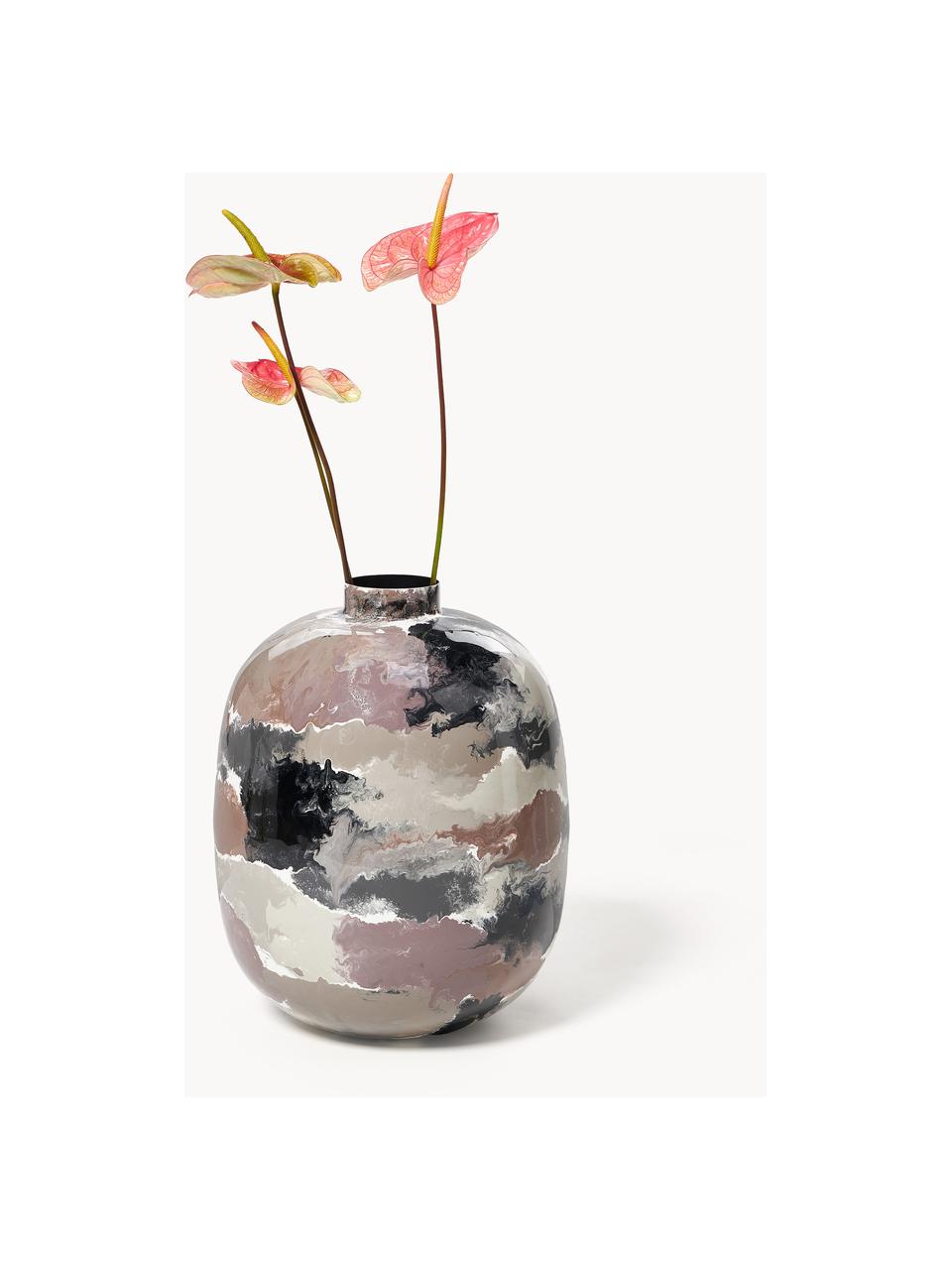 Handbemalte Vase Thyra, H 50 cm, Eisen, emailliert, Terrakotta, Schwarz, Rosa, Nougat, Ø 40 x H 50 cm