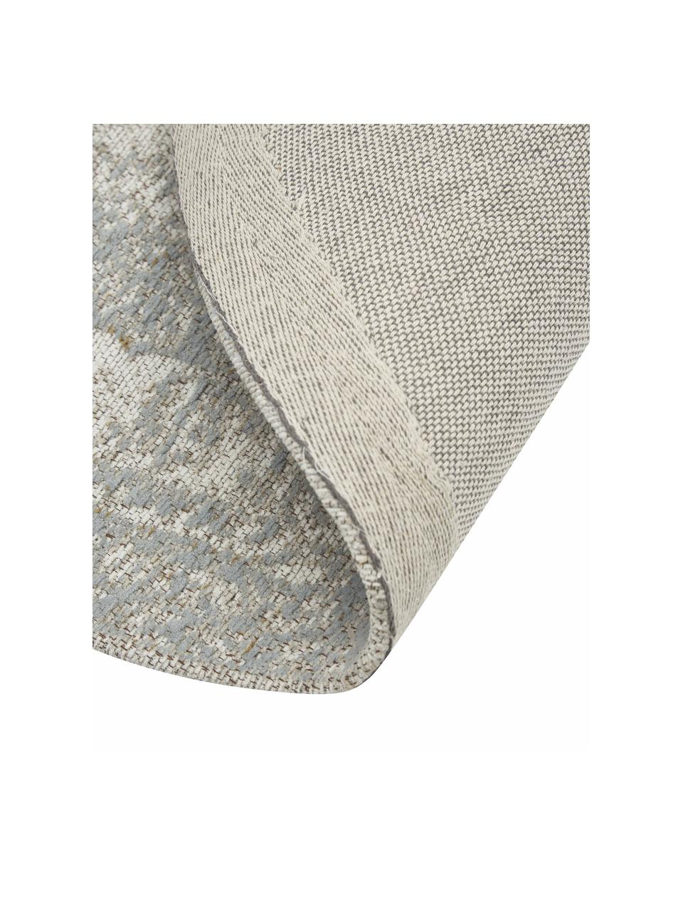 Tapis rond vintage chenille, tissé main Magalie, 95 % coton-chenille, 5 % polyester, Beige, gris, imprimé, Ø 150 cm (taille M)