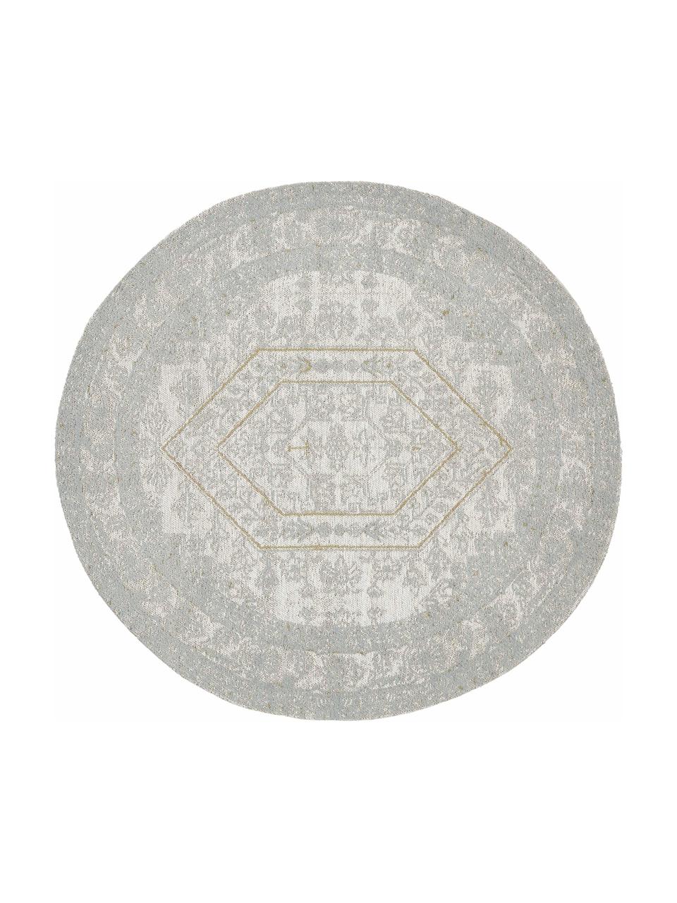 Alfombra redonda artesanal de chenilla Magalie, estilo vintage, 95% chenilla de algodón, 5% poliéster, Beige y gris estampado, Ø 150 cm (Tamaño M)