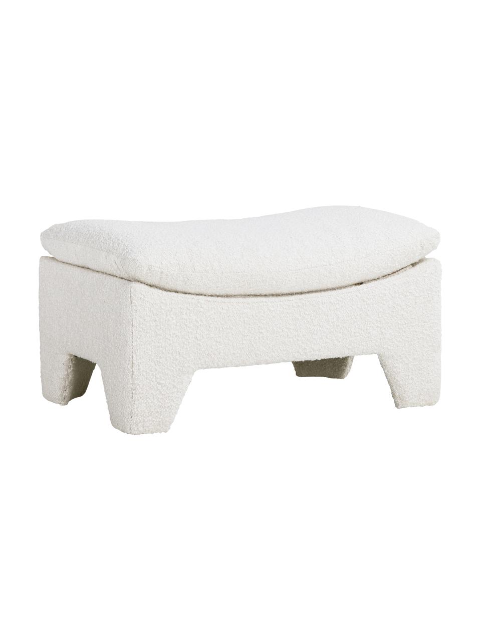 Bouclé-Hocker Karl in Cremeweiss, Bezug: 46% Akryl, 54% Polyester, Gestell: Holz, Cremeweiss, B 82 x H 45 cm