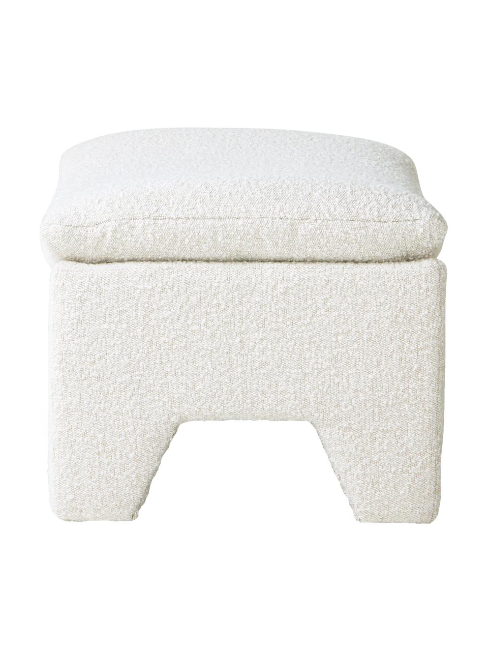 Tabouret tissu bouclé blanc crème Karl, Blanc crème, larg. 82 x haut. 45 cm