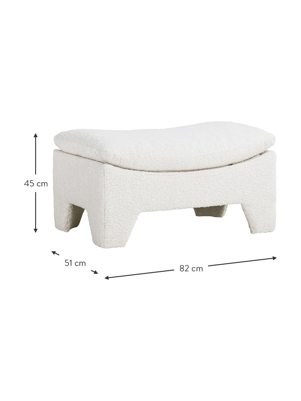 Tabouret tissu bouclé blanc crème Karl, Blanc crème, larg. 82 x haut. 45 cm