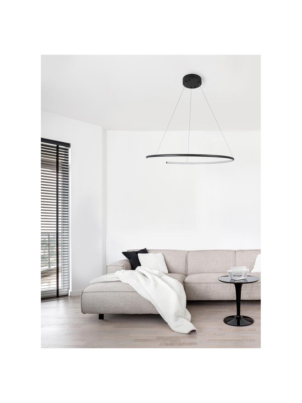 Grote LED hanglamp Breda in zwart, Lampenkap: aluminium, Diffuser: acryl, Baldakijn: aluminium, Zwart, Ø 70 x H 200 cm