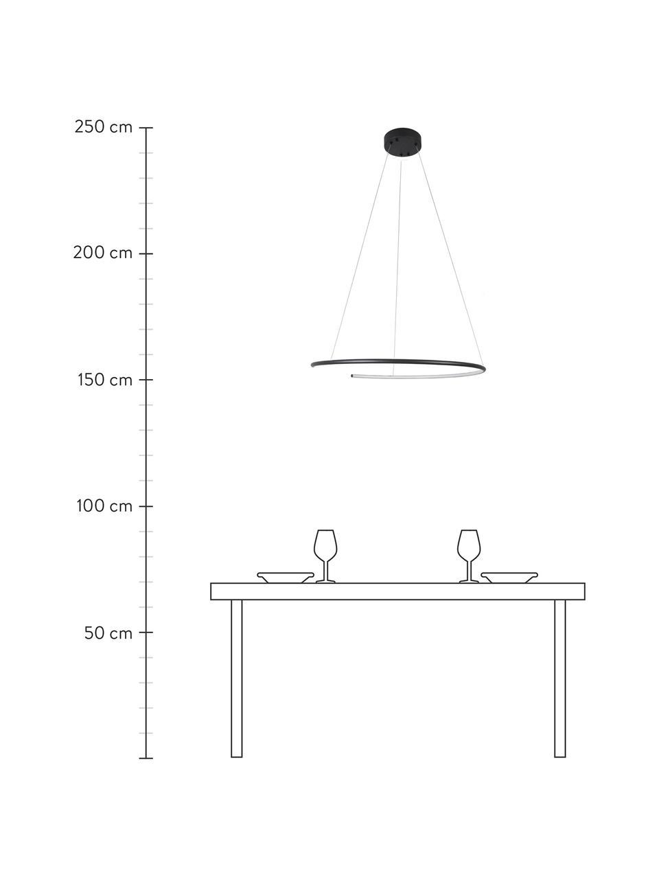 Grote LED hanglamp Breda in zwart, Lampenkap: aluminium, Diffuser: acryl, Baldakijn: aluminium, Zwart, Ø 70 x H 200 cm