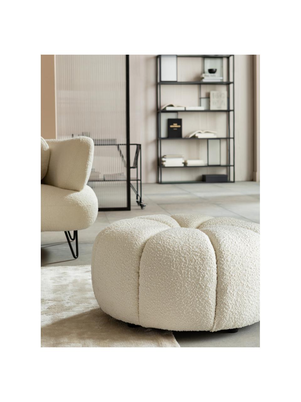 Bouclé-Hocker Peppo Lounge, Bezug: 100 % Polyester (Bouclé), Korpus: Sperrholz, Bouclé Weiss, Ø 76 x H 39 cm