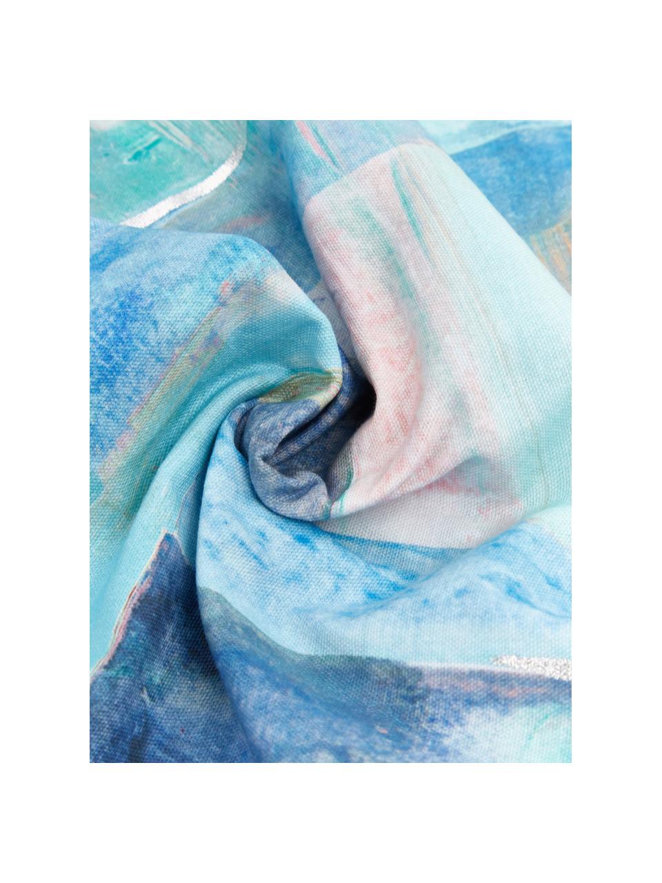 Funda de cojín con flecos Colori, Funda: 100% algodón, Tonos azules, An 50 x L 50 cm