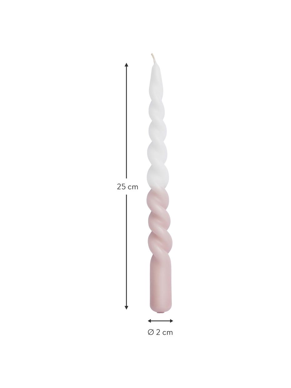 Velas cónicas Twister, 2 uds., Parafina, Blanco, rosa, Ø 2 x Al 25 cm