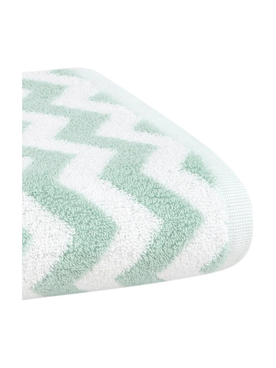 Lot de serviettes de bain imprimé zigzag Liv, 3 élém., 100 % coton
Grammage intermédiaire 550 g/m², Vert menthe, blanc crème, Lot de différentes tailles