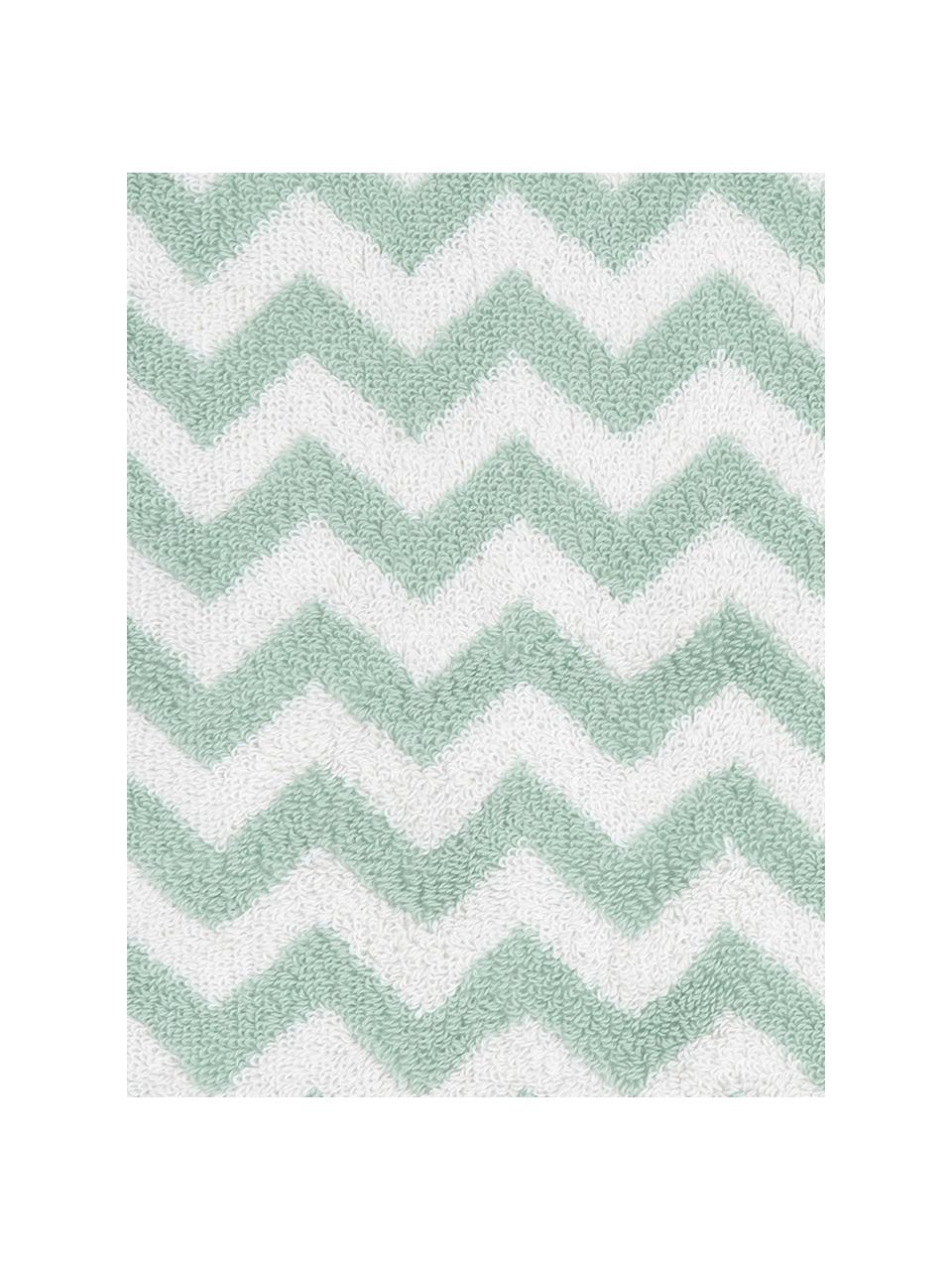 Lot de serviettes de bain imprimé zigzag Liv, 3 élém., 100 % coton
Grammage intermédiaire 550 g/m², Vert menthe, blanc crème, Lot de différentes tailles