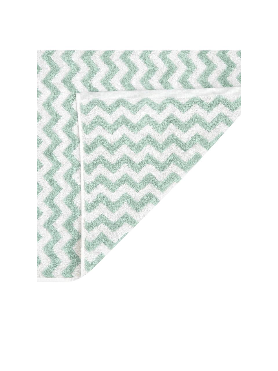 Set de toallas en zigzag Liv, 3 uds., Verde menta, blanco crema, Set de diferentes tamaños